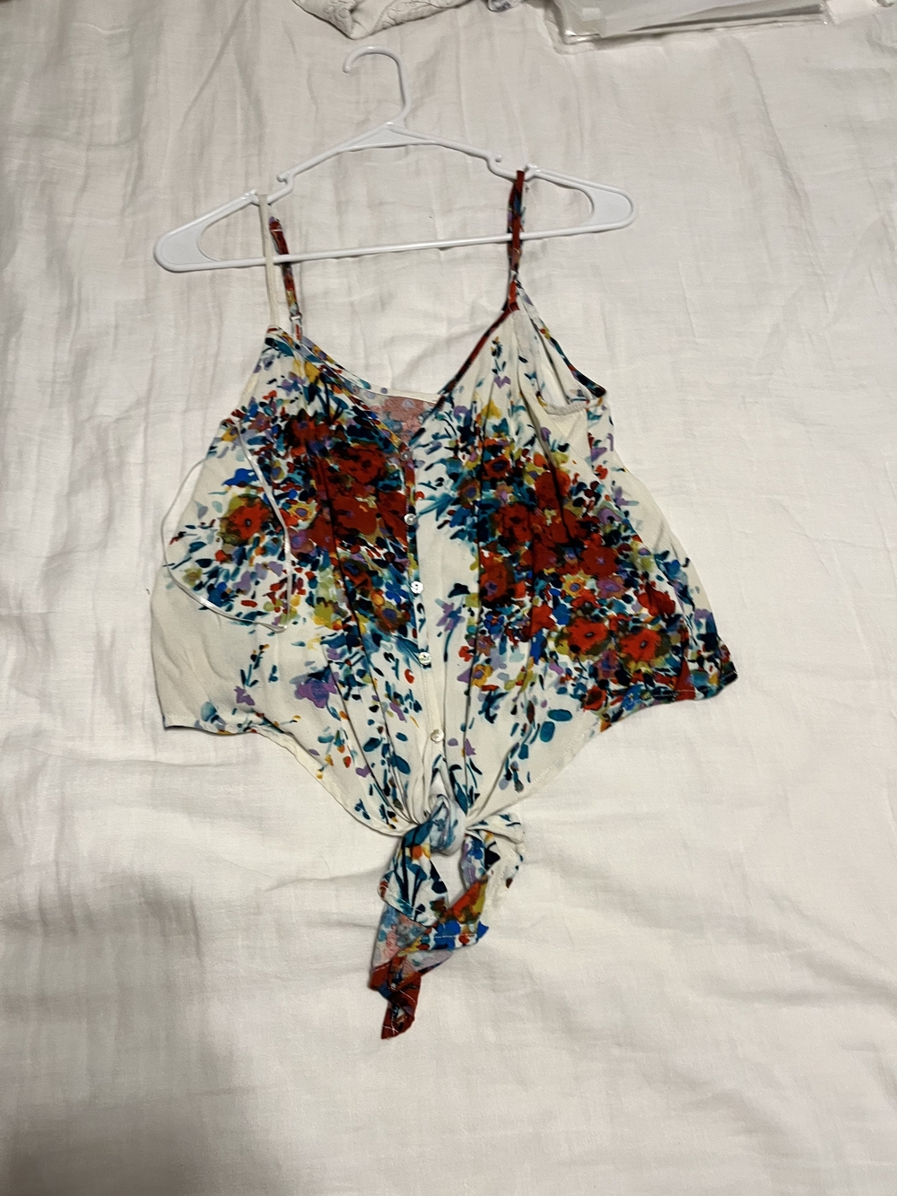 Floral Tie-Hem Camisole White & Multicolor Small